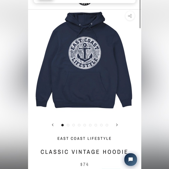 East Coast Lifestyle Classic Vintage Hoodie NWT - Picture 1 of 3